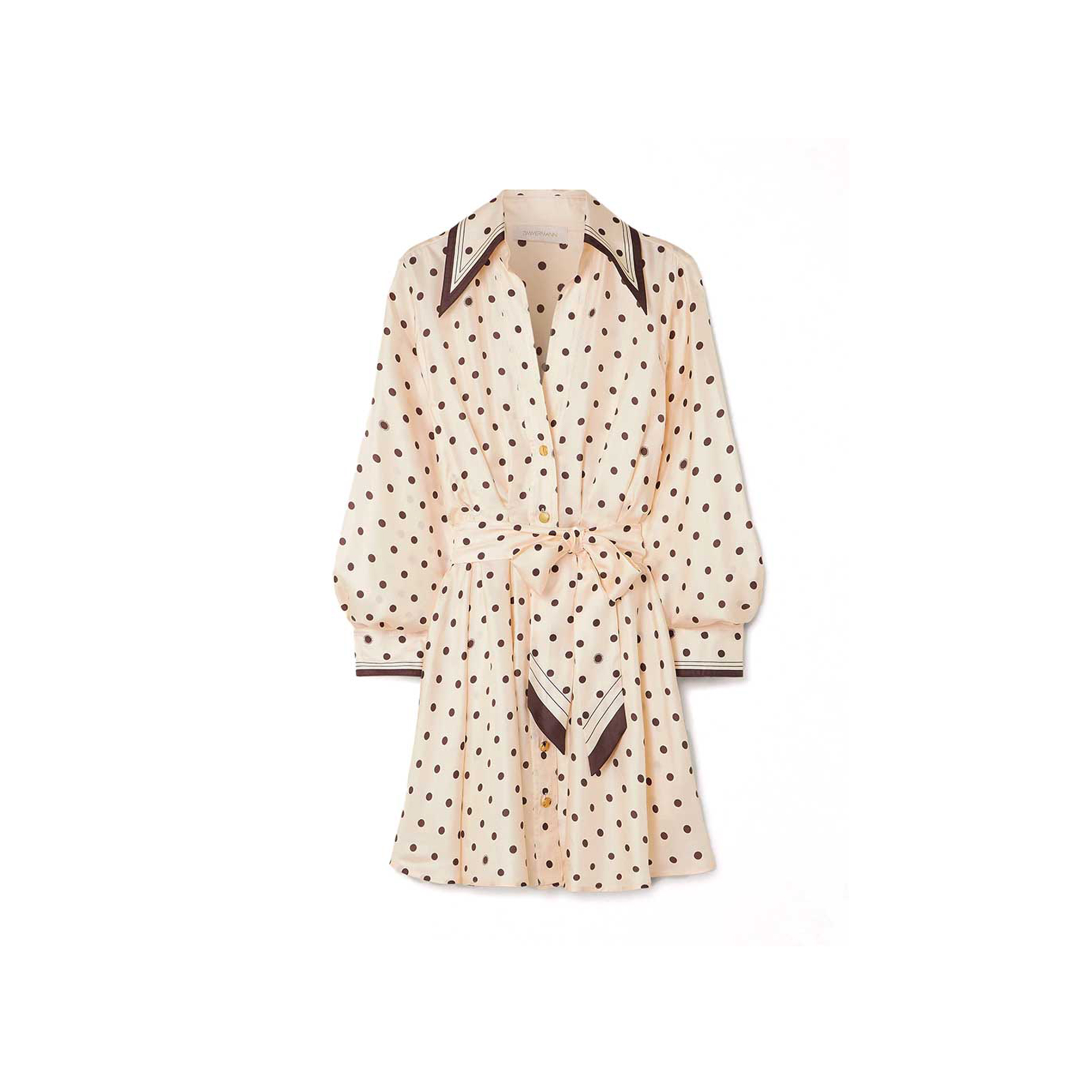 ZIMMERMANN BELTED POLKA-DOT SILK-SATIN MINI SHIRT DRESS